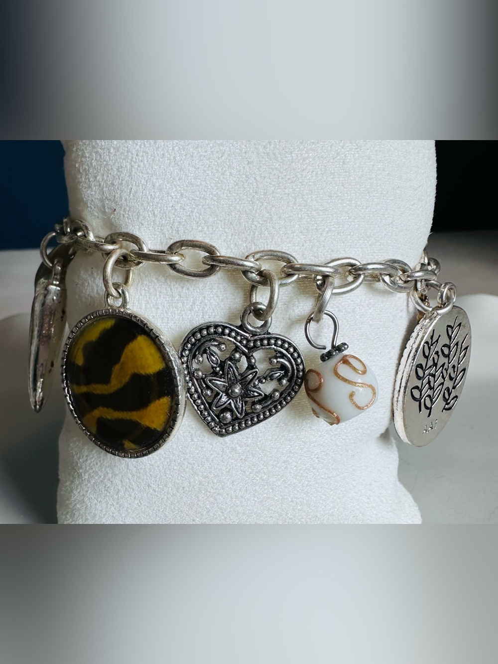 AAi Brighton Silver Tone Heart  & Animal Print charms Toggle Bracelet